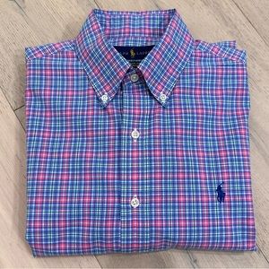 Ralph Lauren Men's Pink & Blue Plaid Button-Down Shirt